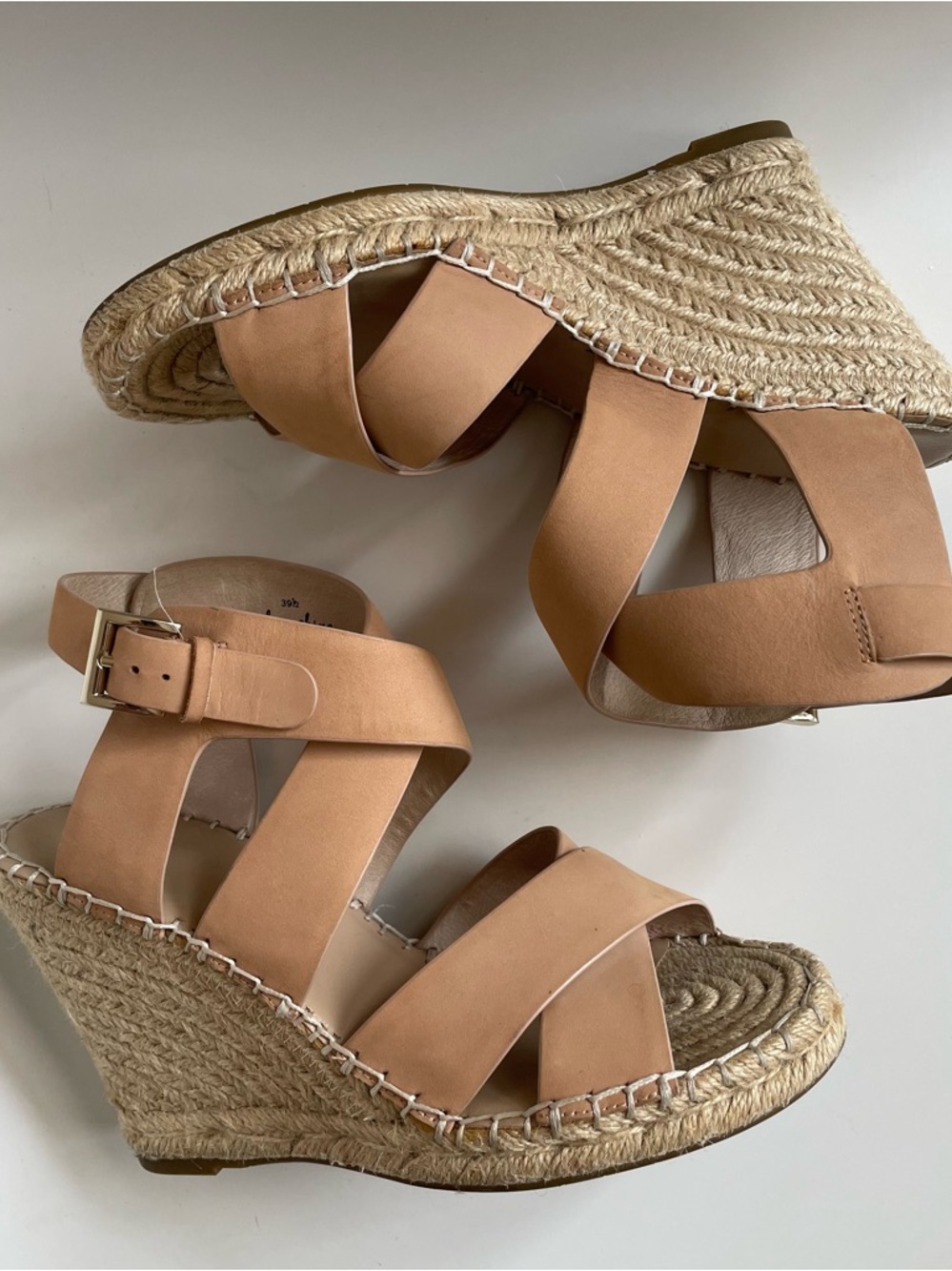 Joie Wedge Espadrille Sandals in Tan - Leather Strappy Platform SZ 39.5